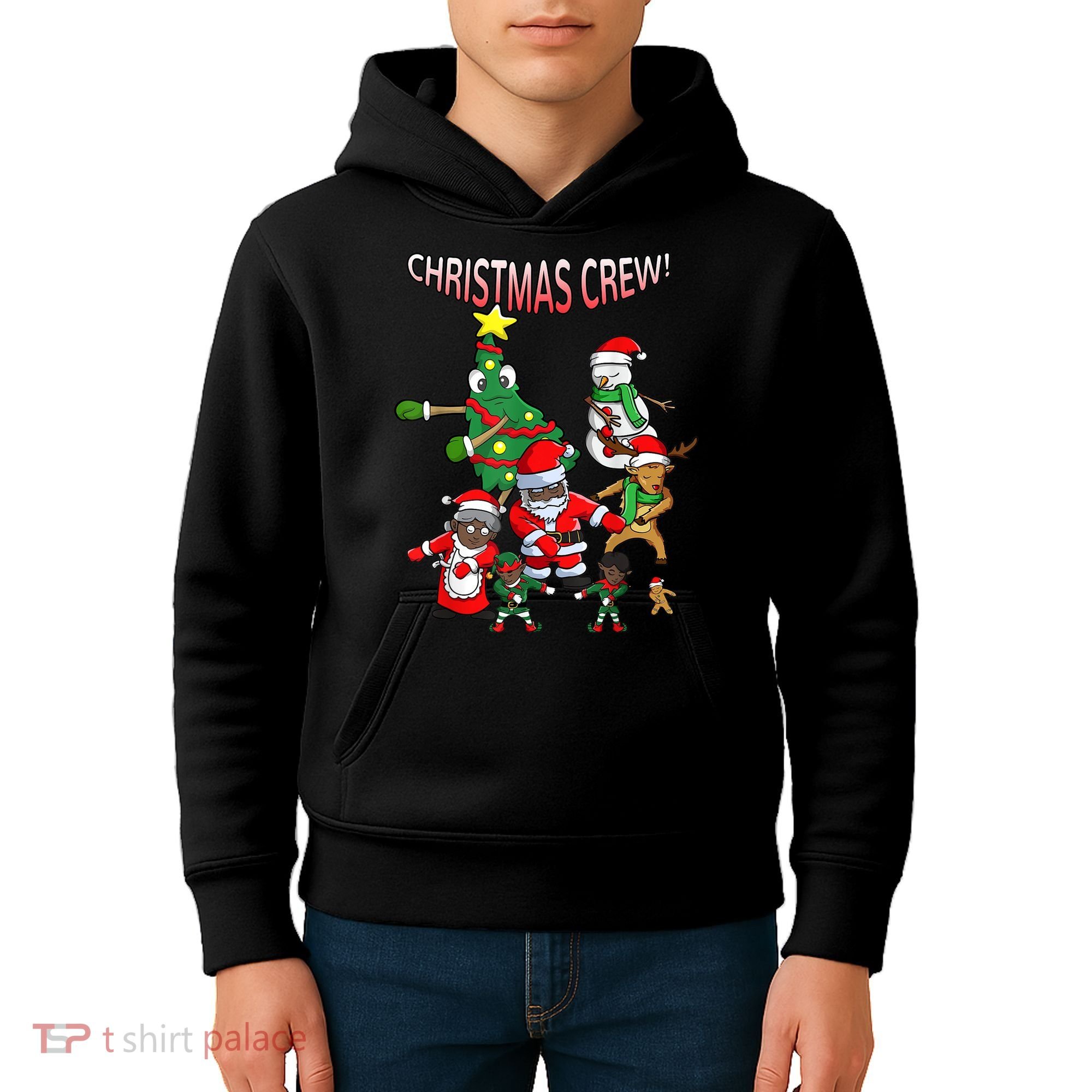 Santa Black African American Christmas Crew Flossing Floss TShirt Kids Hoodie