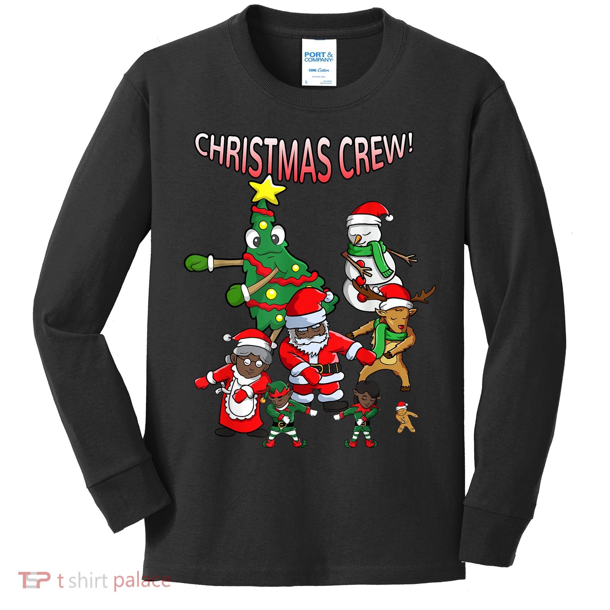 Santa Black African American Christmas Crew Flossing Floss TShirt Kids Long Sleeve Shirt