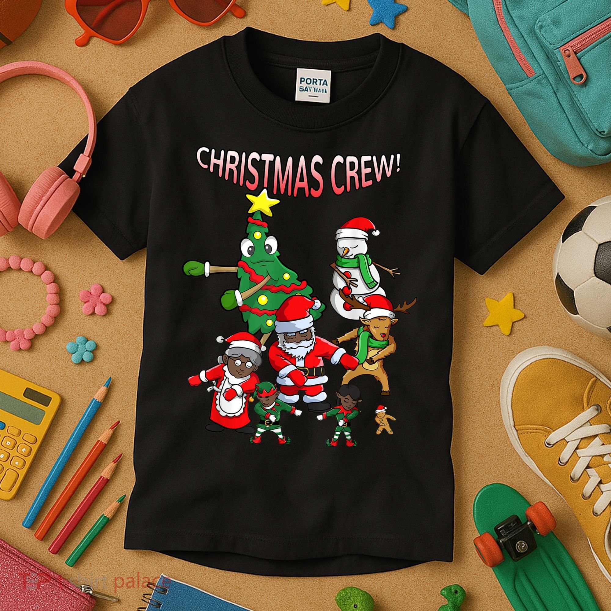 Santa Black African American Christmas Crew Flossing Floss TShirt Kids T-Shirt