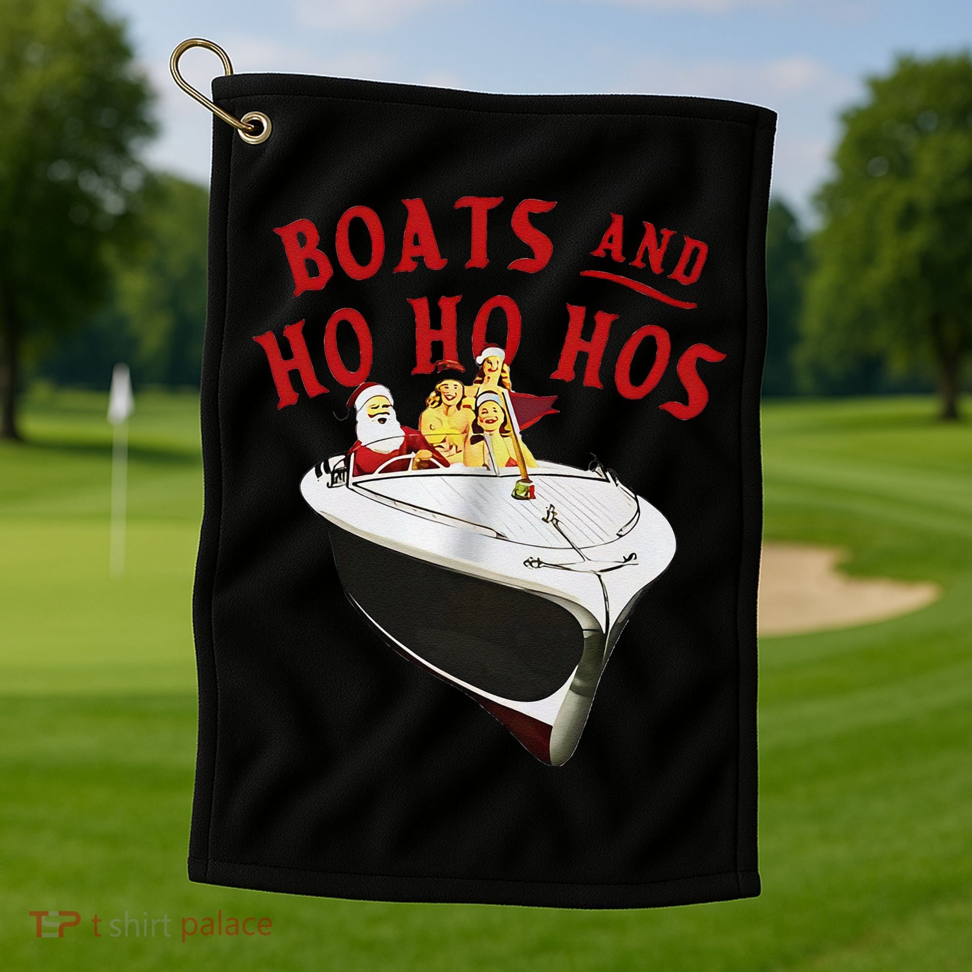 Santa Boats And Ho Ho Hos Christmas Golf Towel