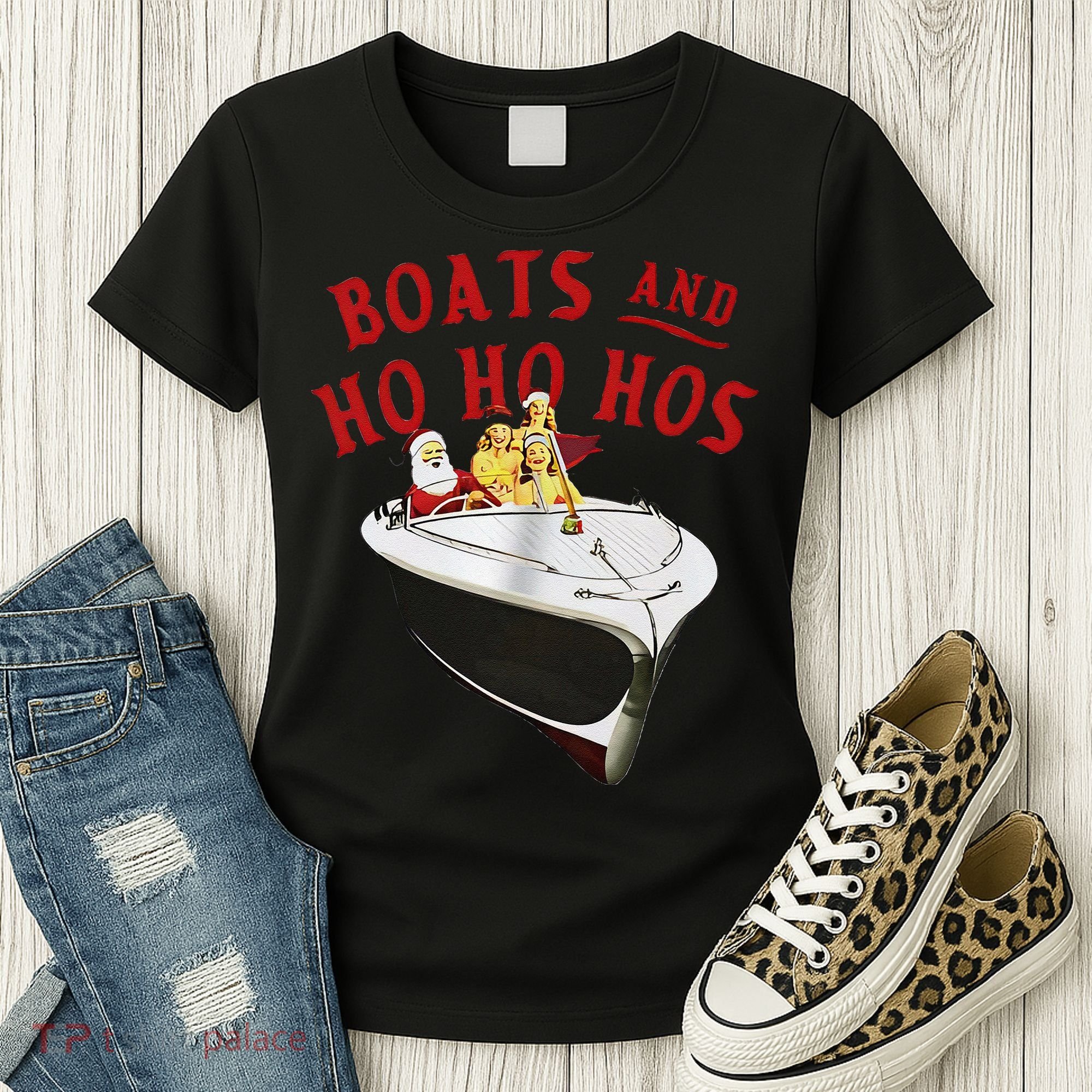 Santa Boats And Ho Ho Hos Christmas Women's T-Shirt