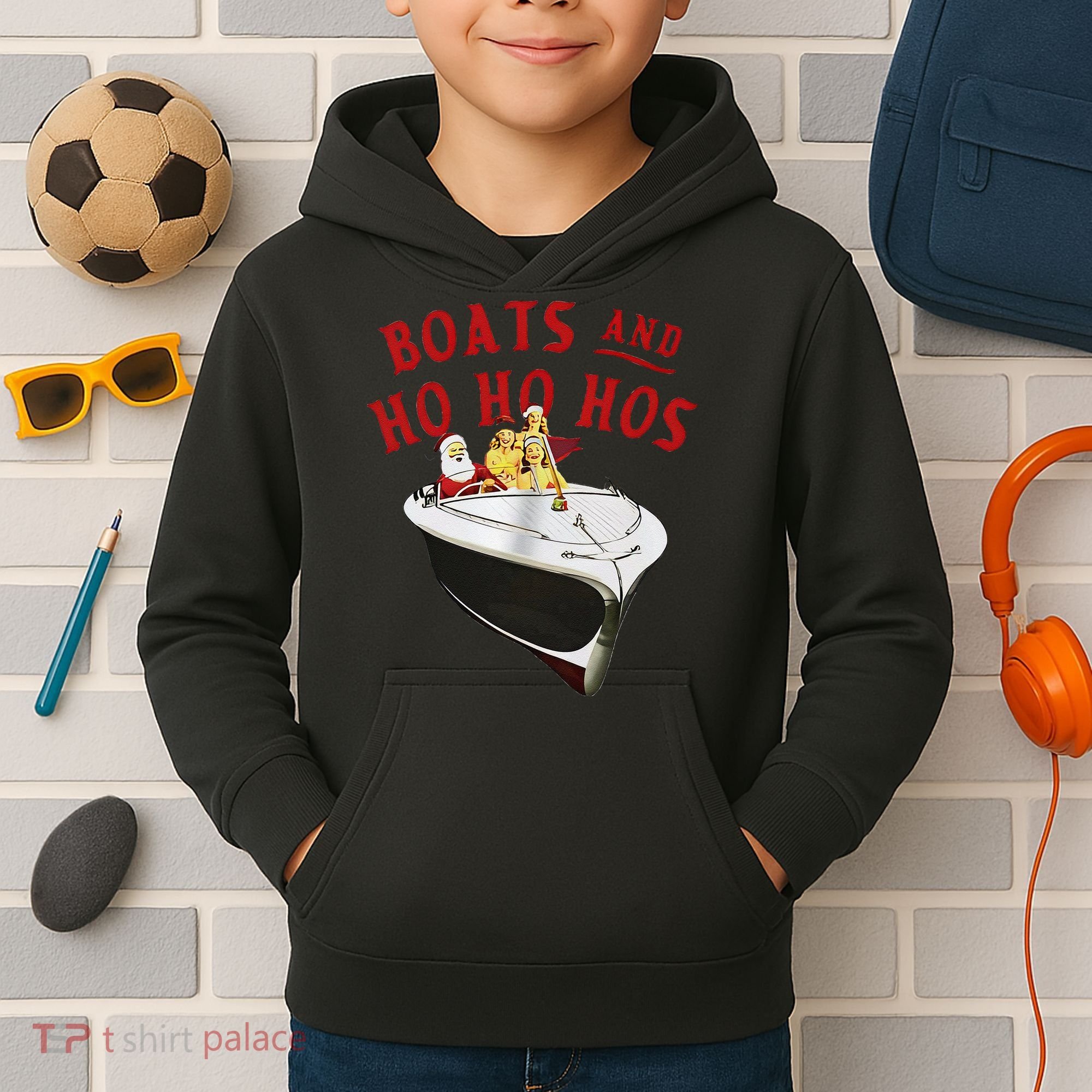 Santa Boats And Ho Ho Hos Christmas Kids Hoodie