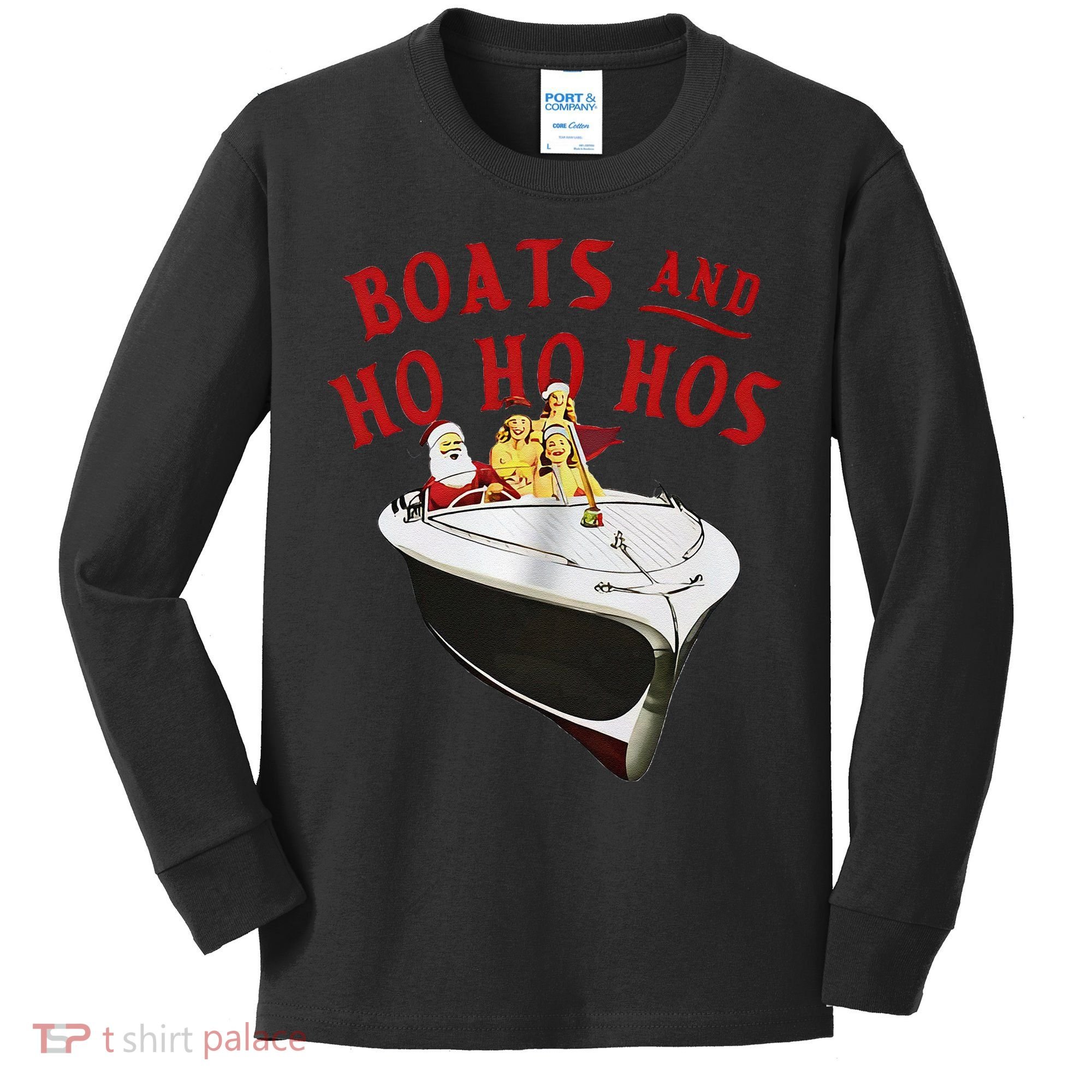 Santa Boats And Ho Ho Hos Christmas Kids Long Sleeve Shirt