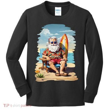 Santa Beach Bum Kids Long Sleeve Shirt