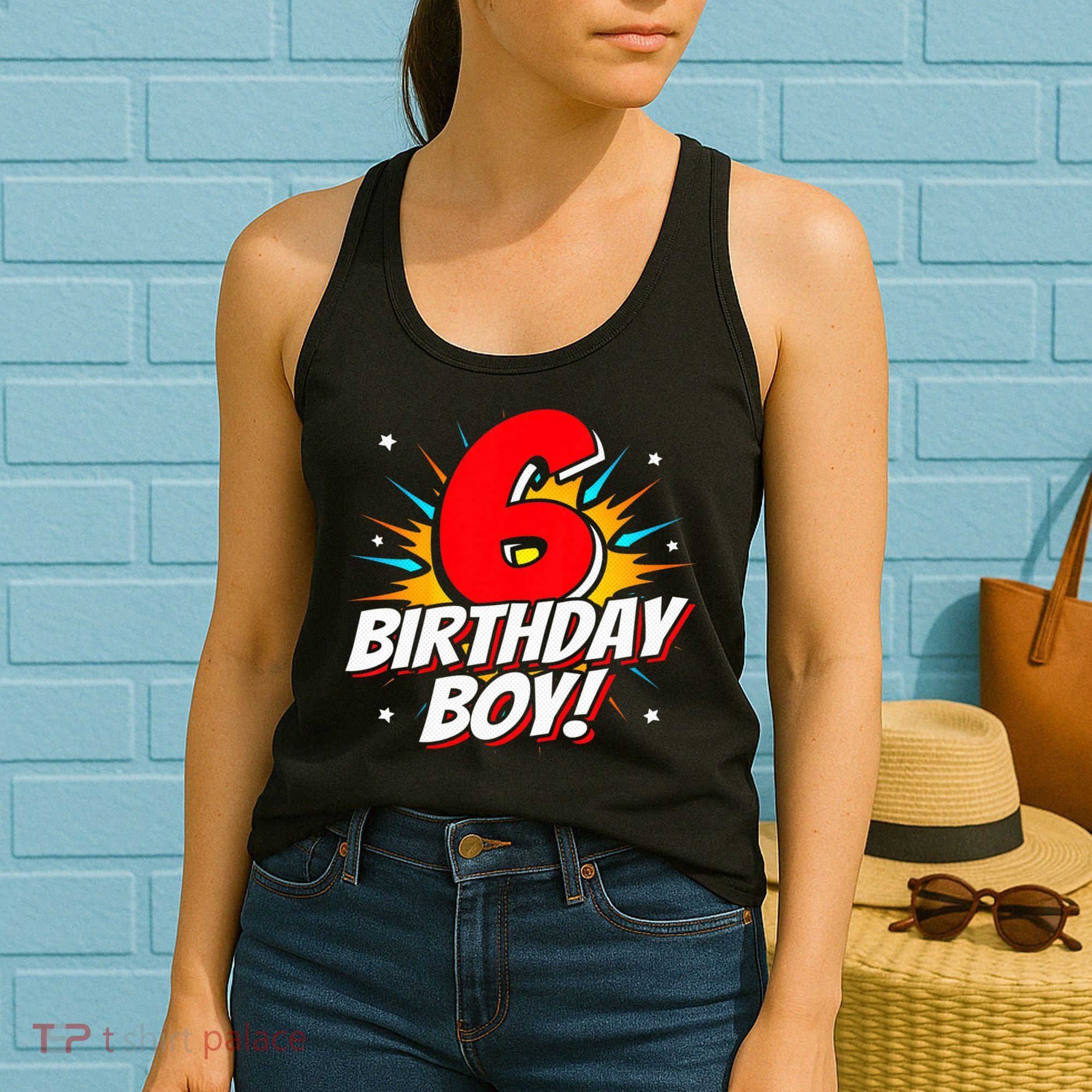 Superhero Birthday Boy Party 6 Year Old 6th Birthday Women's Tank Top