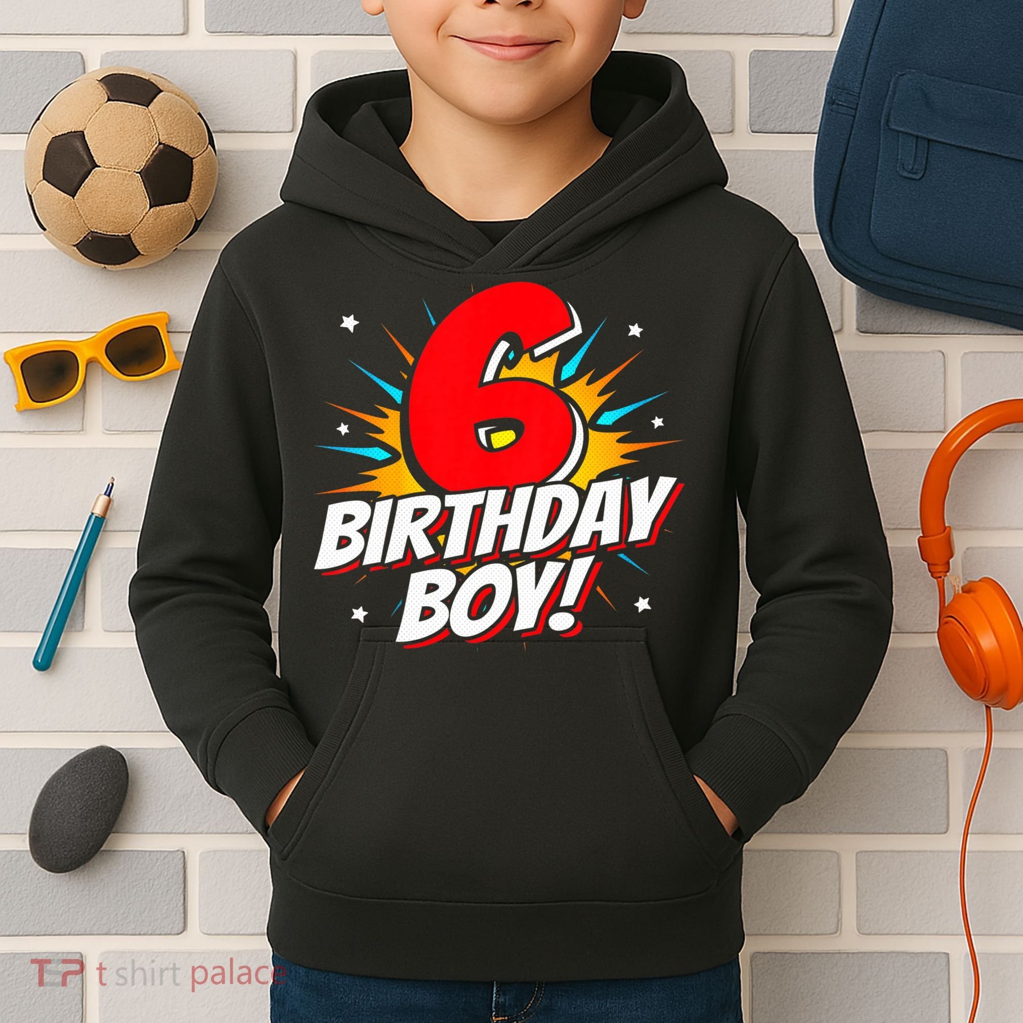 Superhero Birthday Boy Party 6 Year Old 6th Birthday Kids Hoodie
