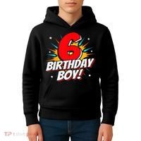 Superhero Birthday Boy Party 6 Year Old 6th Birthday Kids Hoodie thumb 4