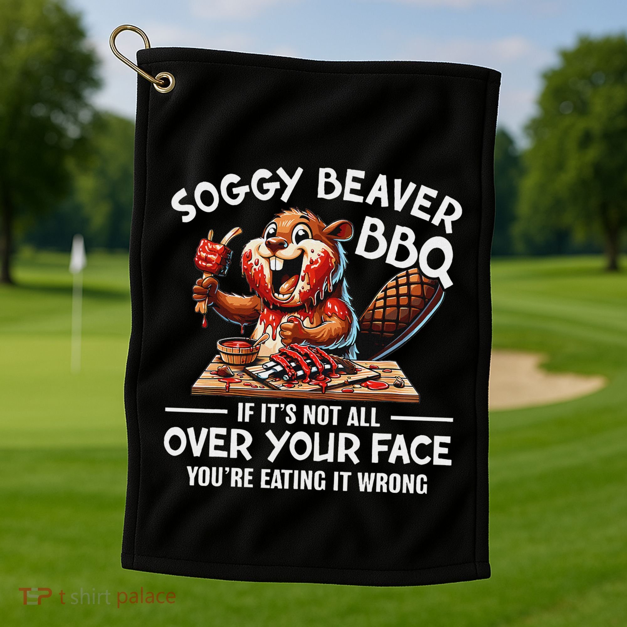 Soggy Beaver Bbq If ItS Not All Over Your Face Beaver Golf Towel