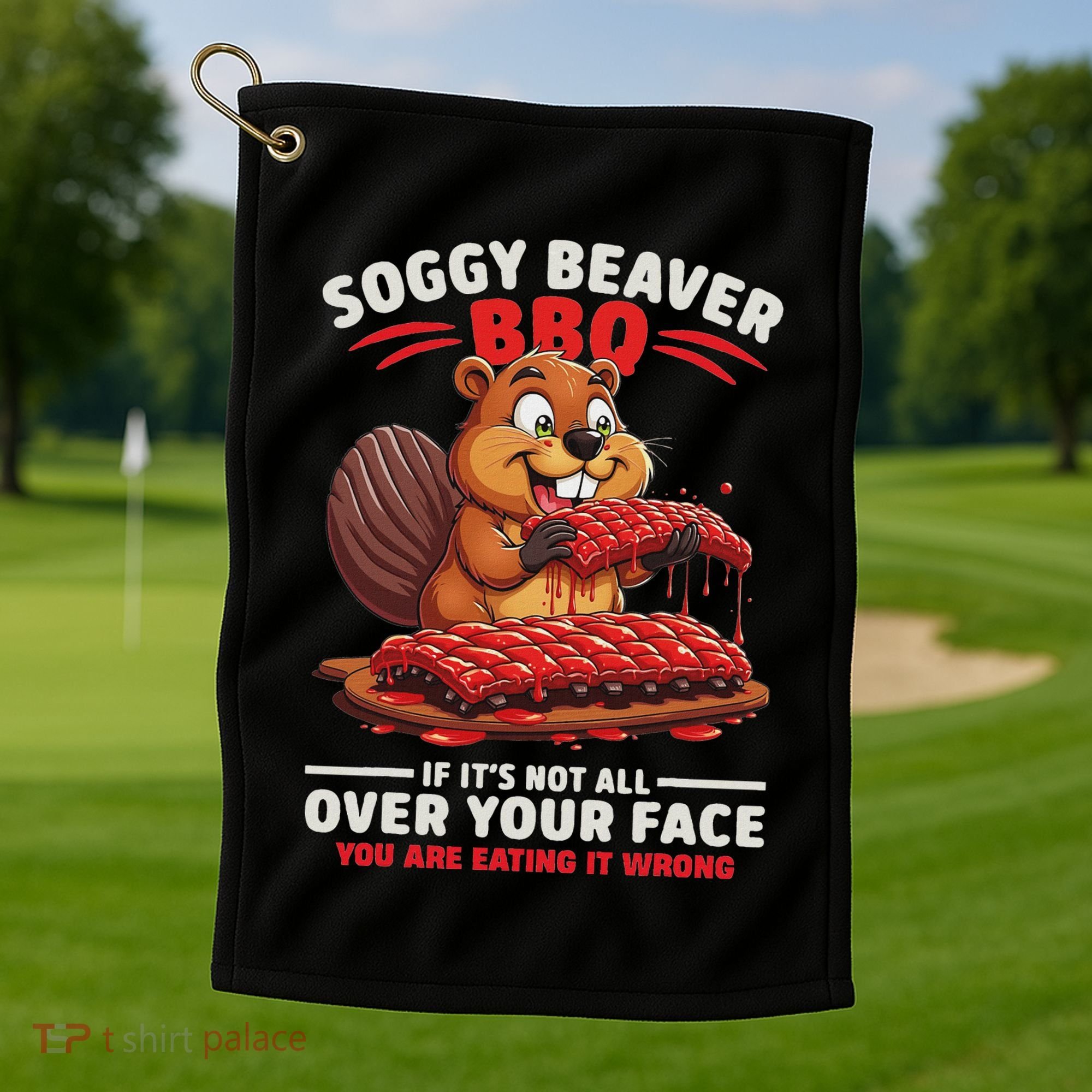Soggy Beaver Bbq If ItS Not All Over Your Face Funny Golf Towel