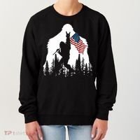 Sasquatch Believers Bigfoot Rock On Hold American Flag Women's Sweatshirt thumb 0