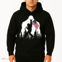 Sasquatch Believers Bigfoot Rock On Hold American Flag Hoodie thumb 2