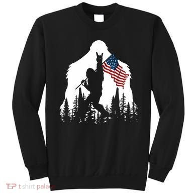 Sasquatch Believers Bigfoot Rock On Hold American Flag Sweatshirt