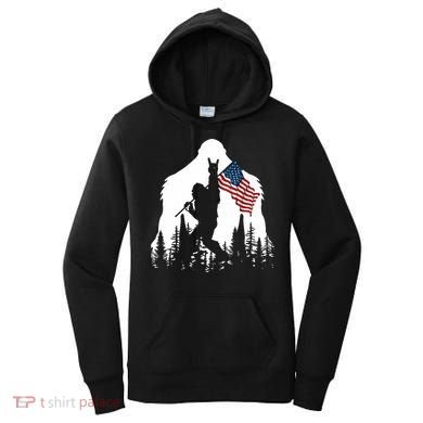 Sasquatch Believers Bigfoot Rock On Hold American Flag Women's Hoodie