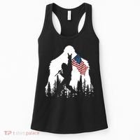 Sasquatch Believers Bigfoot Rock On Hold American Flag Women's Tank Top thumb 0