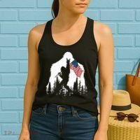 Sasquatch Believers Bigfoot Rock On Hold American Flag Women's Tank Top thumb 2