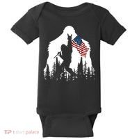 Sasquatch Believers Bigfoot Rock On Hold American Flag Baby Bodysuit thumb 0