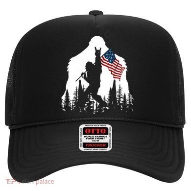 Sasquatch Believers Bigfoot Rock On Hold American Flag Hat