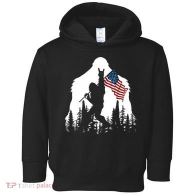 Sasquatch Believers Bigfoot Rock On Hold American Flag Toddler Hoodie
