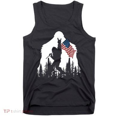 Sasquatch Believers Bigfoot Rock On Hold American Flag Tank Top