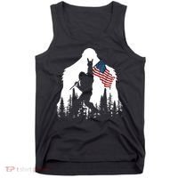 Sasquatch Believers Bigfoot Rock On Hold American Flag Tank Top thumb 0