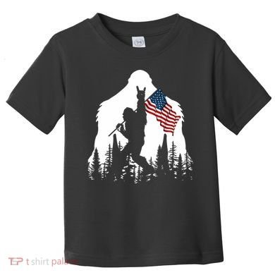 Sasquatch Believers Bigfoot Rock On Hold American Flag Toddler T-Shirt