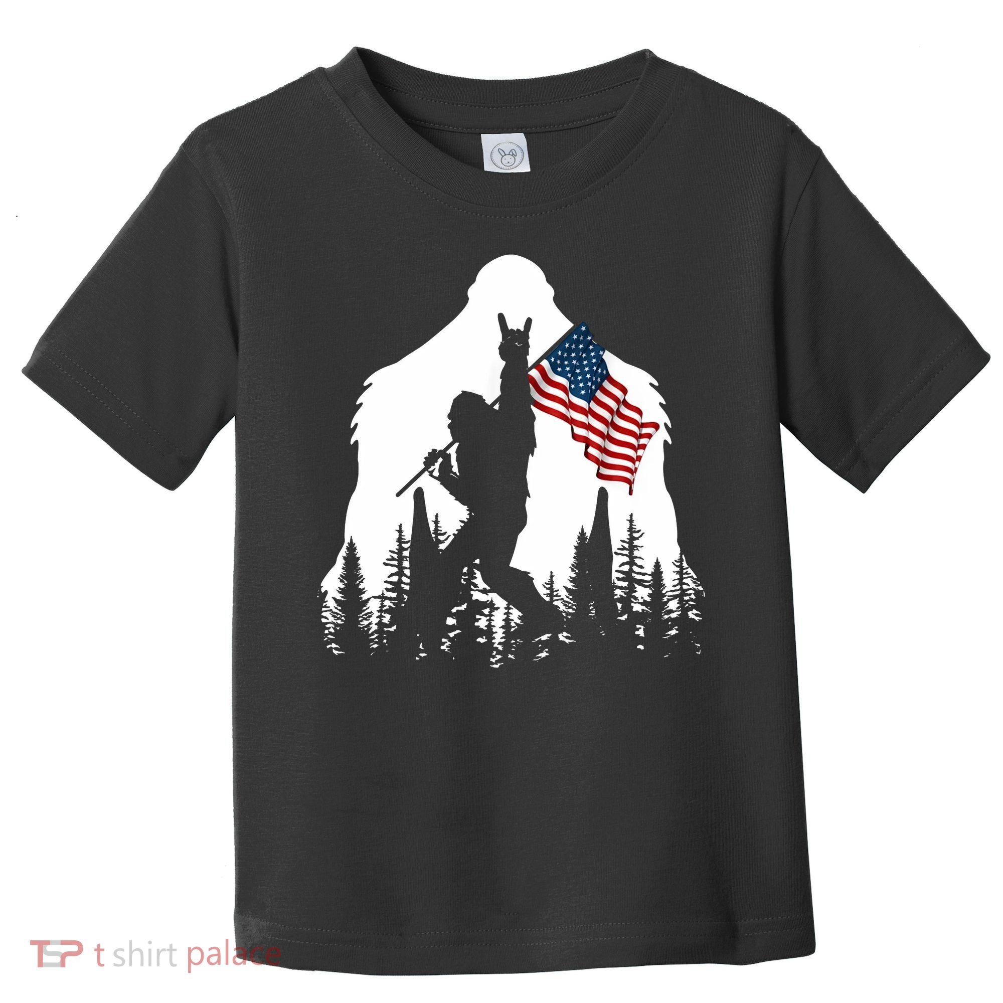 Sasquatch Believers Bigfoot Rock On Hold American Flag Toddler T-Shirt