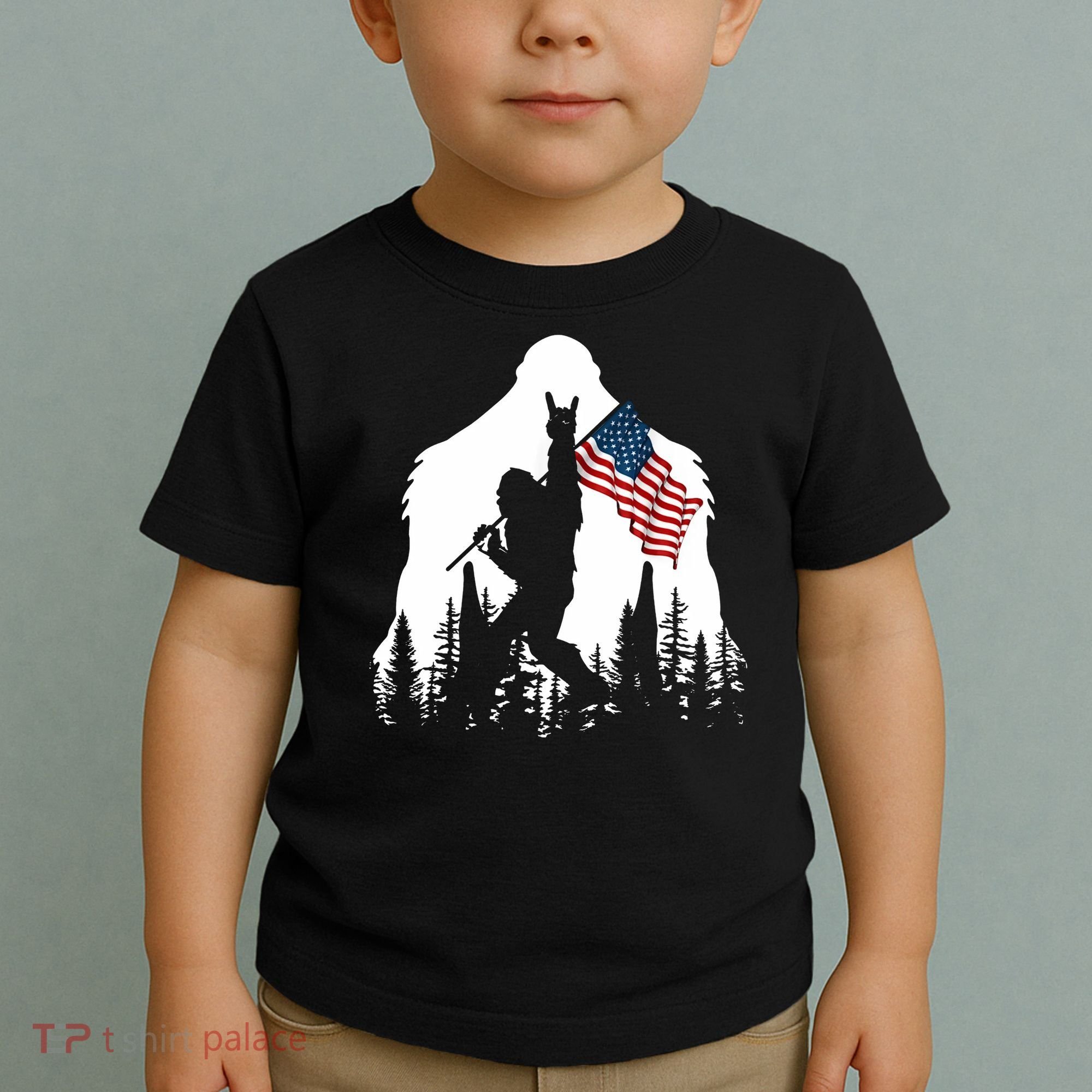 Sasquatch Believers Bigfoot Rock On Hold American Flag Toddler T-Shirt