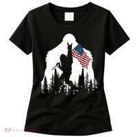 Sasquatch Believers Bigfoot Rock On Hold American Flag Women's T-Shirt thumb 0