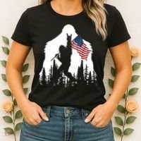 Sasquatch Believers Bigfoot Rock On Hold American Flag Women's T-Shirt thumb 2