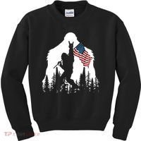 Sasquatch Believers Bigfoot Rock On Hold American Flag Kids Sweatshirt thumb 0
