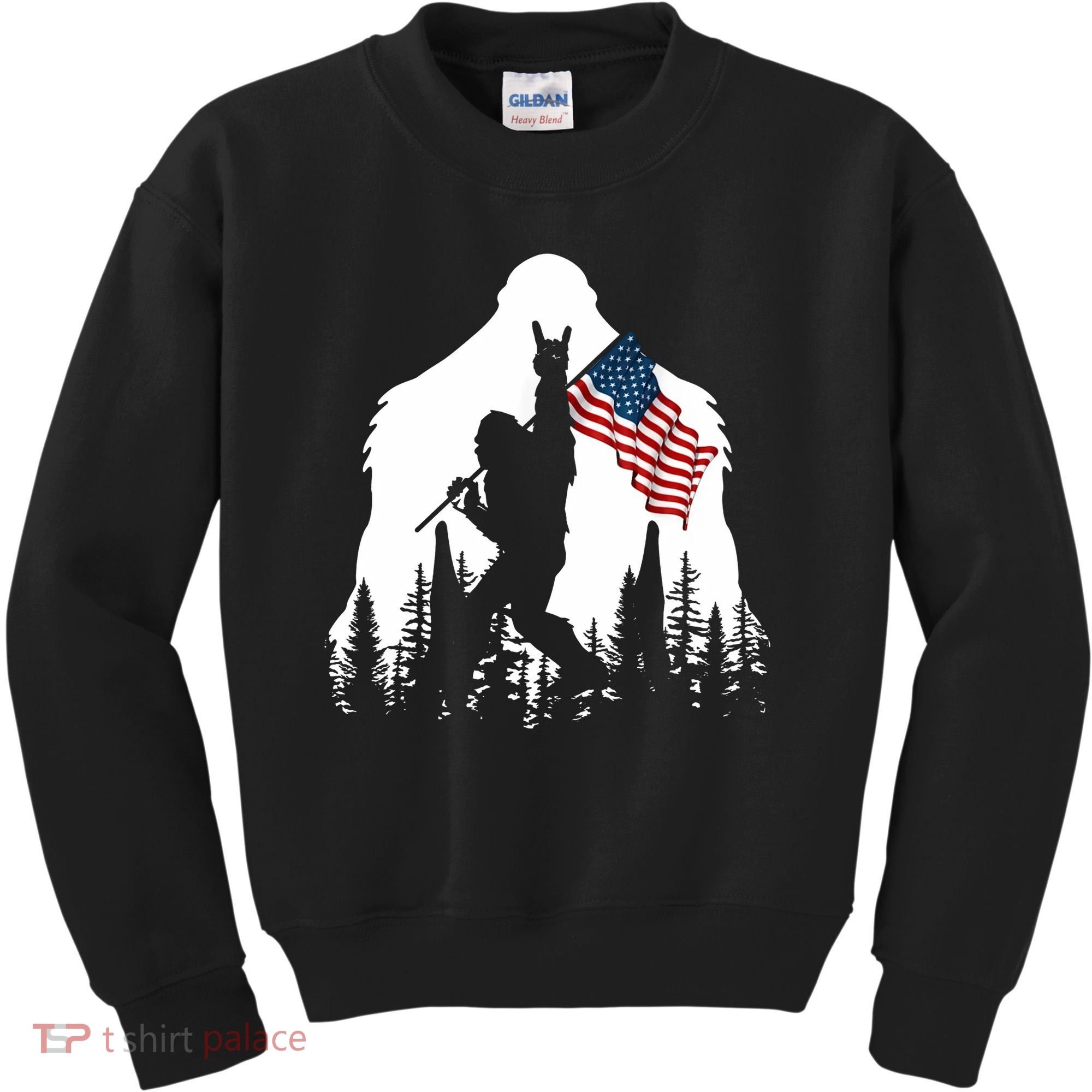 Sasquatch Believers Bigfoot Rock On Hold American Flag Kids Sweatshirt