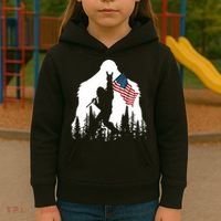 Sasquatch Believers Bigfoot Rock On Hold American Flag Kids Hoodie thumb 3