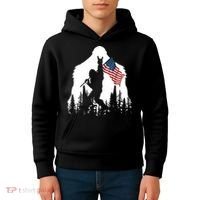 Sasquatch Believers Bigfoot Rock On Hold American Flag Kids Hoodie thumb 4