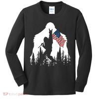 Sasquatch Believers Bigfoot Rock On Hold American Flag Kids Long Sleeve Shirt thumb 0