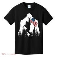Sasquatch Believers Bigfoot Rock On Hold American Flag Kids T-Shirt thumb 0