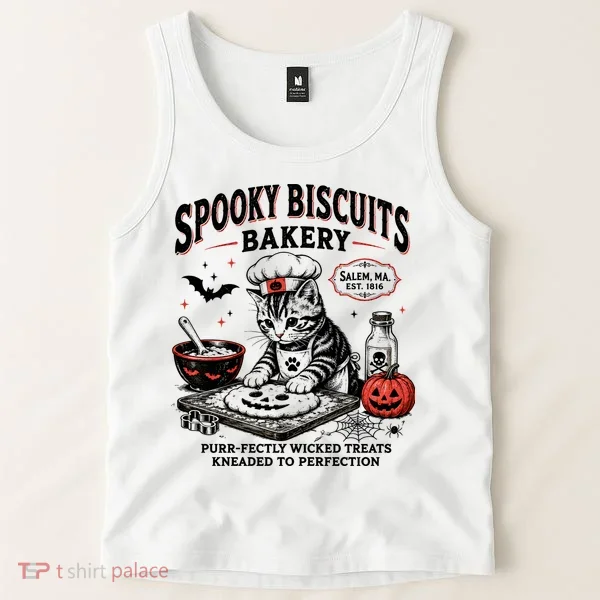 Spooky Biscuits Bakery Cat Halloween Treats Tank Top