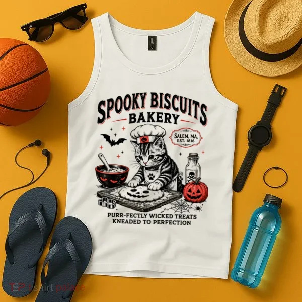 Spooky Biscuits Bakery Cat Halloween Treats Tank Top