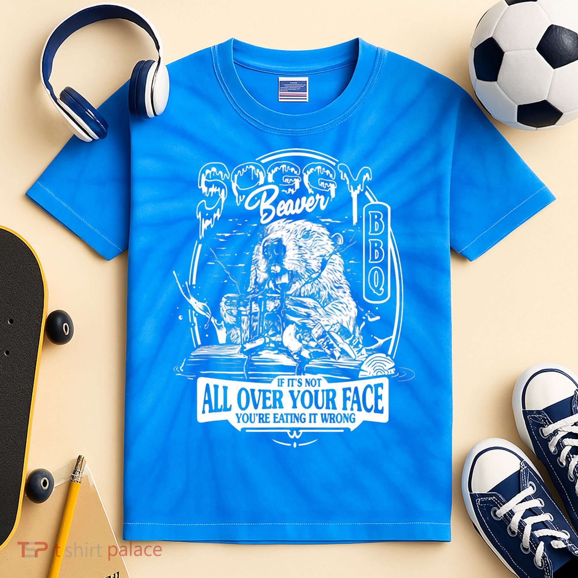 Soggy Beaver BBQ If It's Not All Over Your Face Kids Tie-Dye T-Shirt