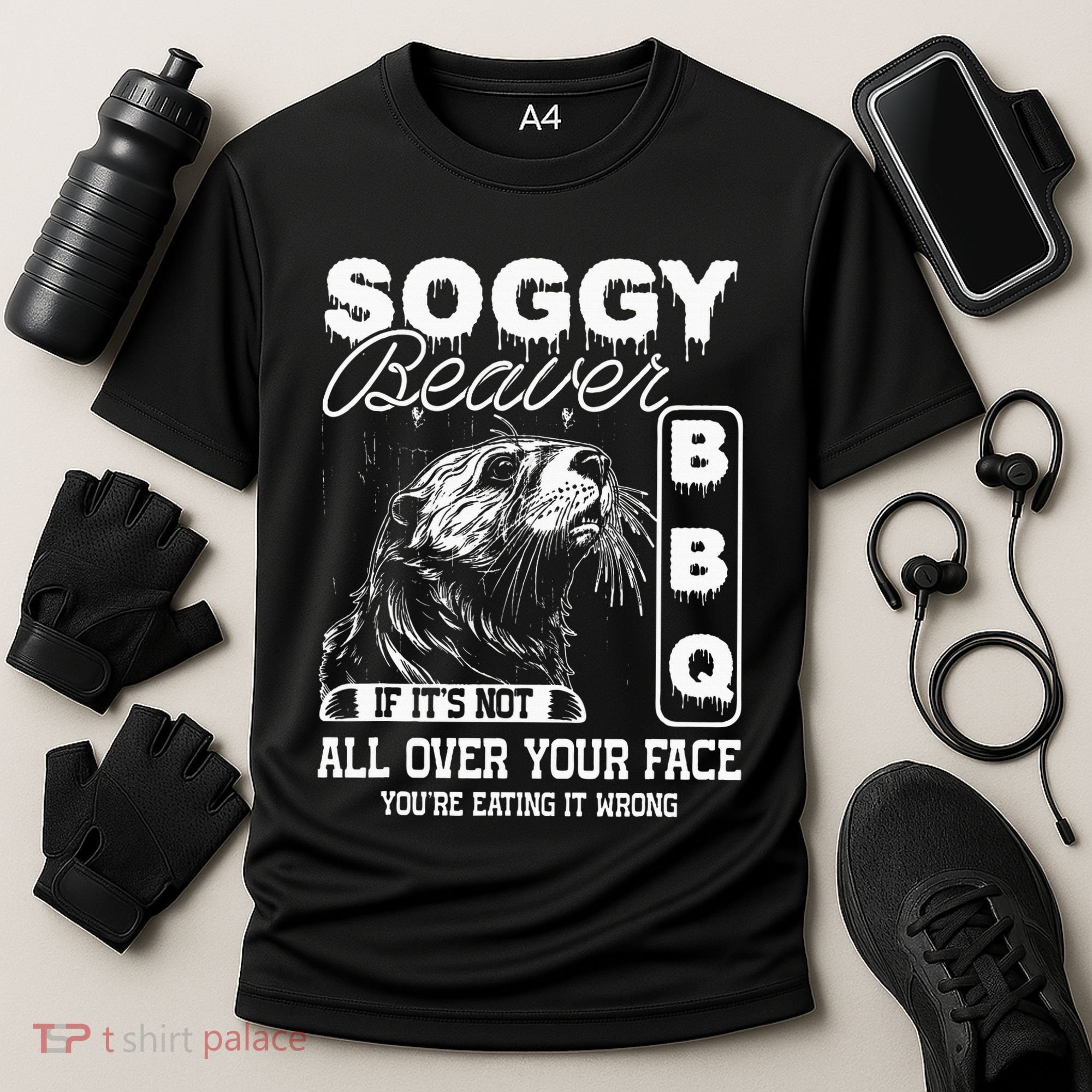 Soggy Beaver Bbq ItS Not All Over Your Face Eating It Wrong Cooling Performance Crew T-Shirt