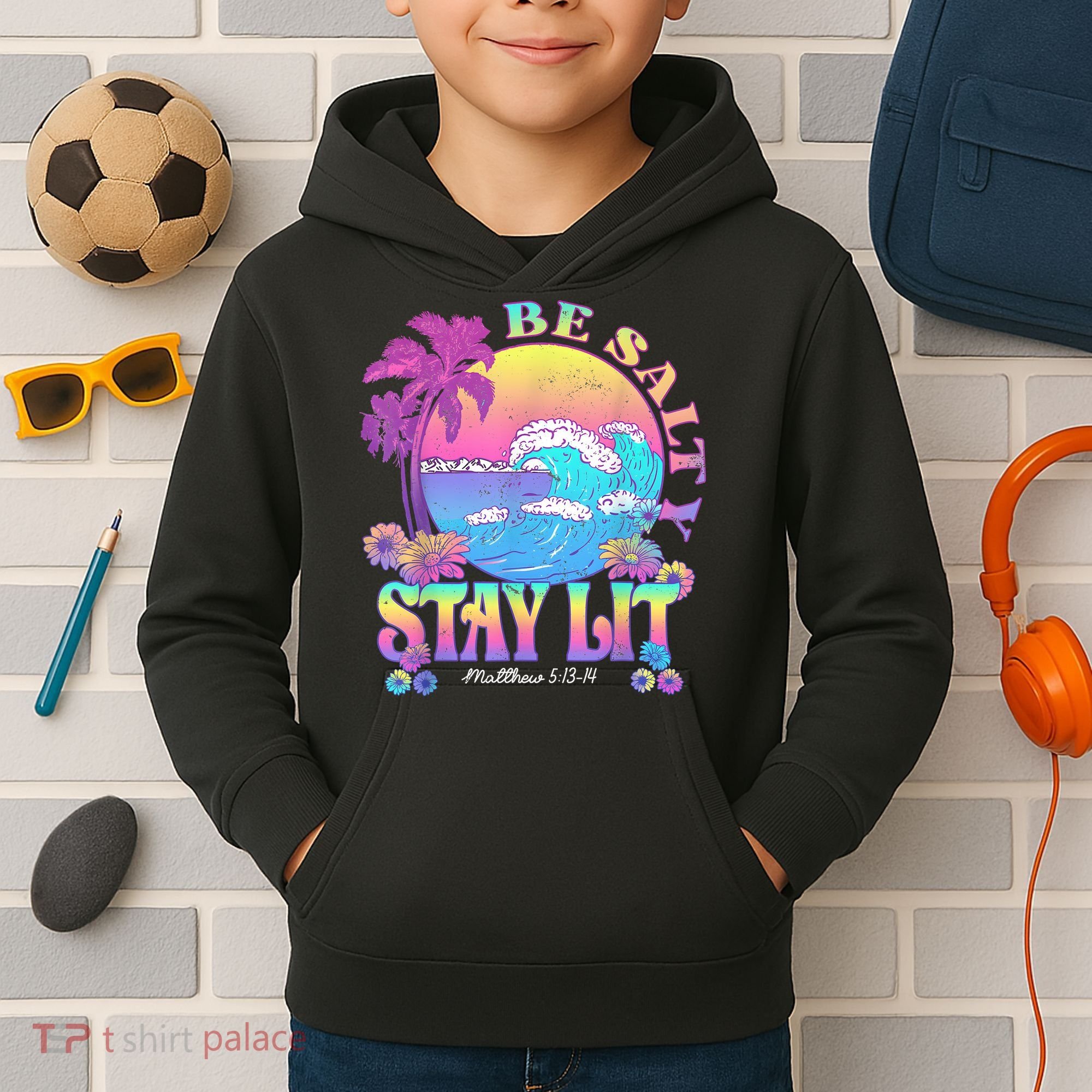 Summer Beach Be Salty Stay Lit Matthew 5:13 14 Kids Hoodie