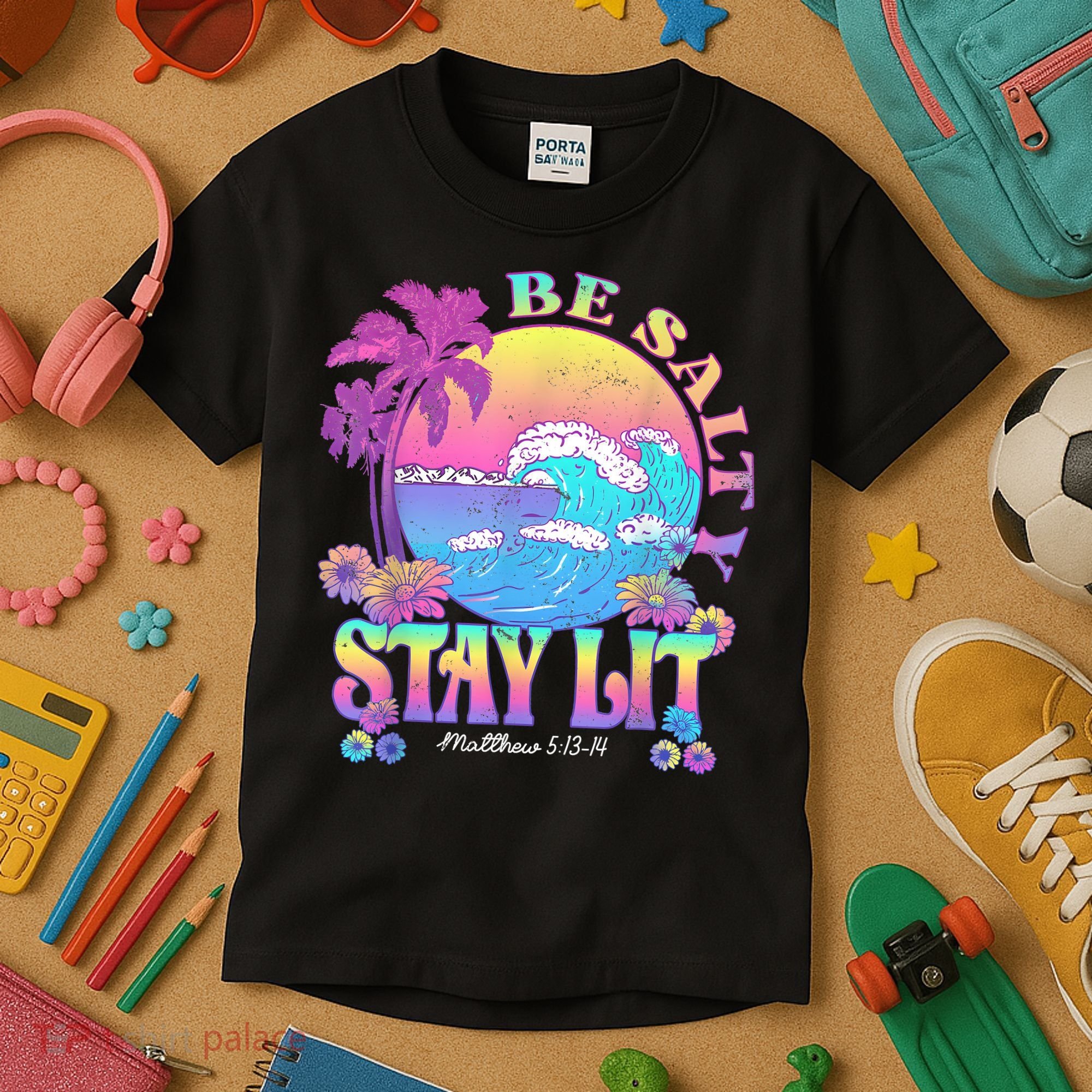 Summer Beach Be Salty Stay Lit Matthew 5:13 14 Kids T-Shirt