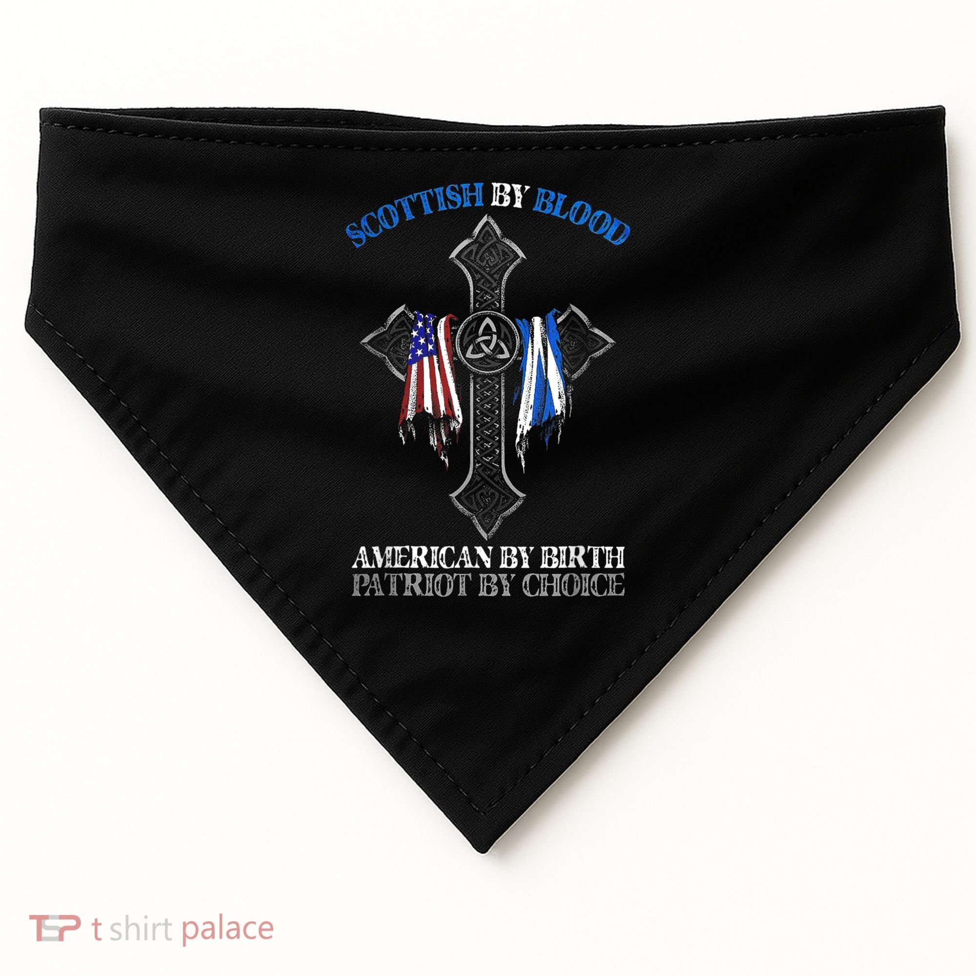 Scottish By Blood American By Birth Cross Flag USA-Made Doggie Bandana