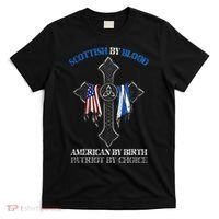 Scottish By Blood American By Birth Cross Flag T-Shirt thumb 0