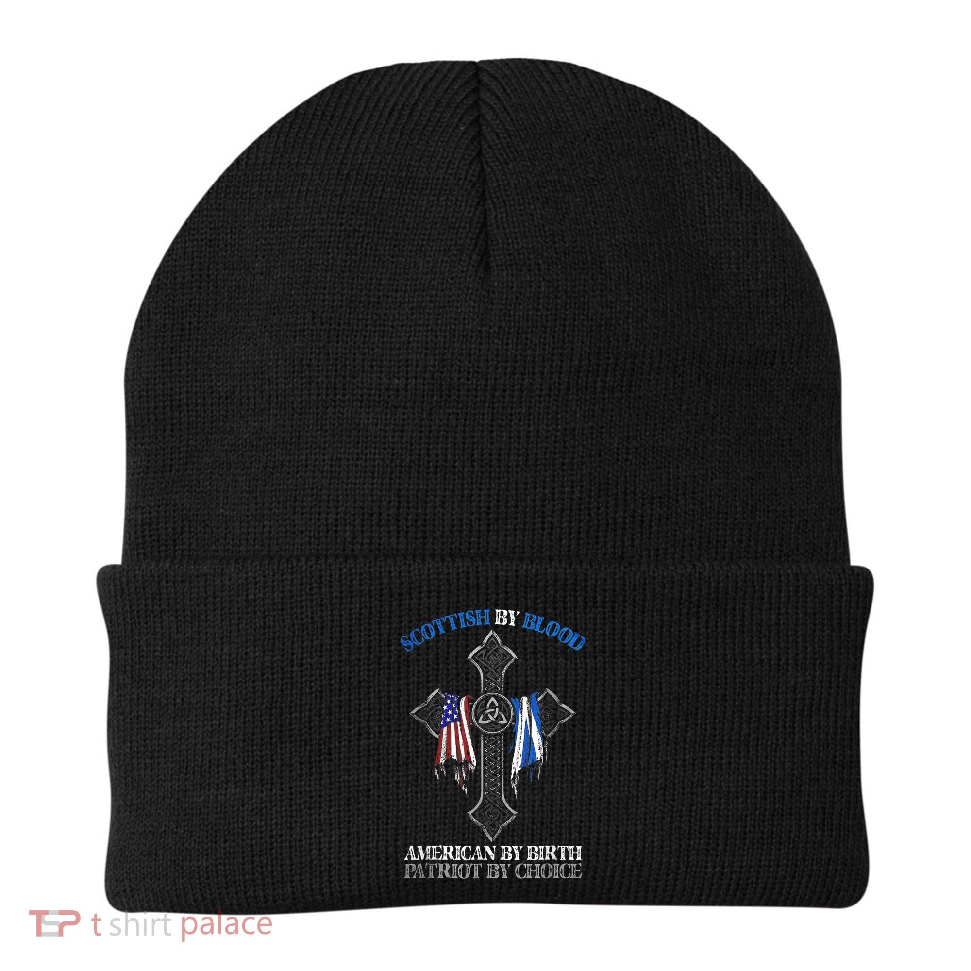 Scottish By Blood American By Birth Cross Flag Beanie
