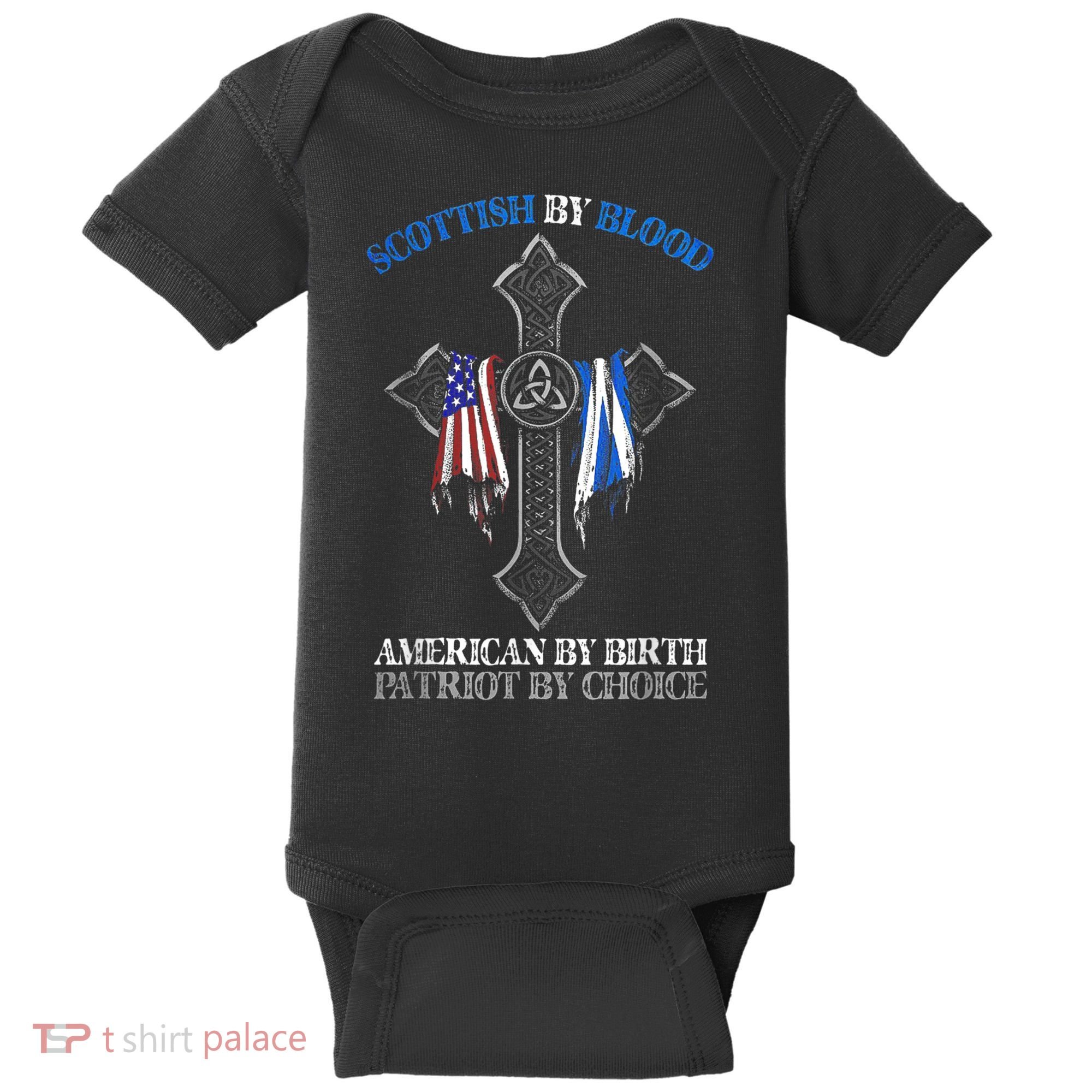 Scottish By Blood American By Birth Cross Flag Baby Bodysuit