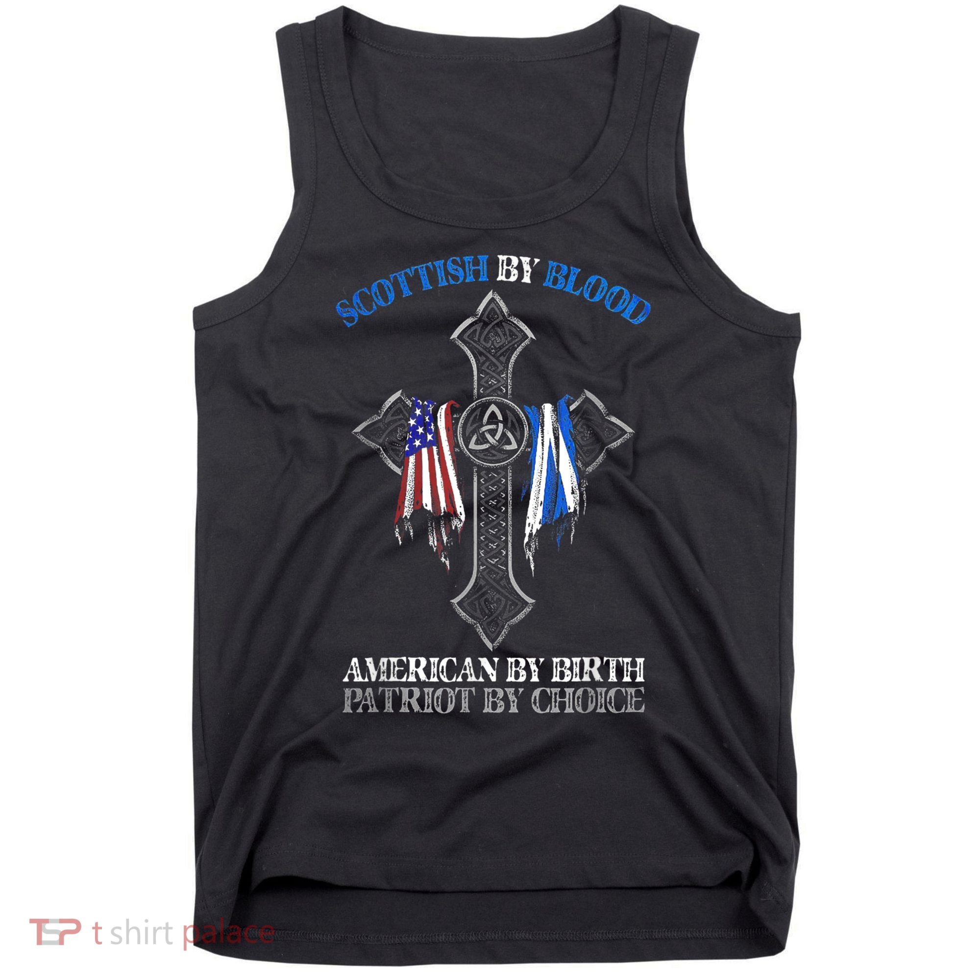 Scottish By Blood American By Birth Cross Flag Tank Top