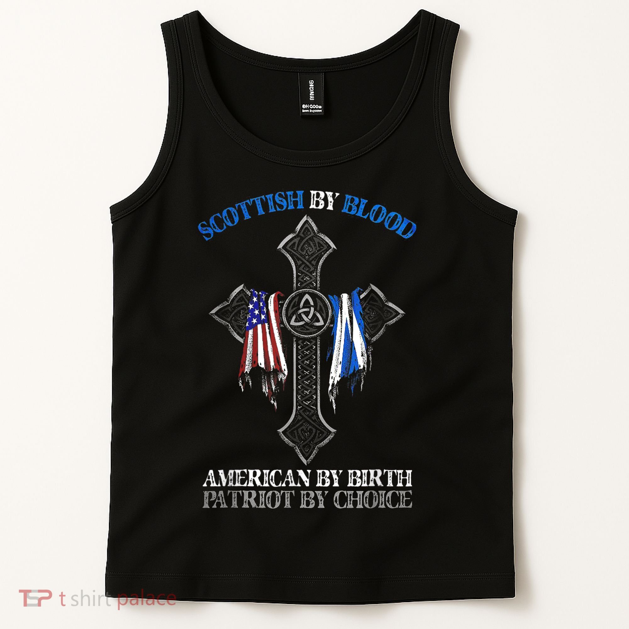 Scottish By Blood American By Birth Cross Flag Tank Top