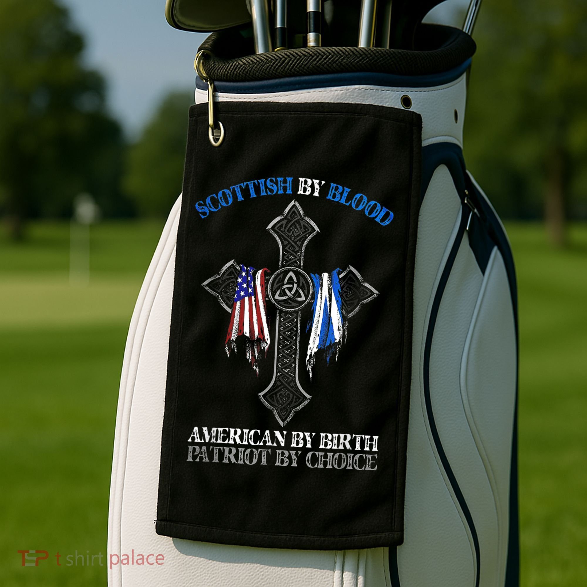 Scottish By Blood American By Birth Cross Flag Golf Towel