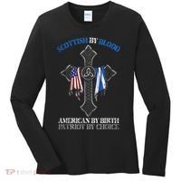 Scottish By Blood American By Birth Cross Flag Women's Long Sleeve Shirt thumb 0