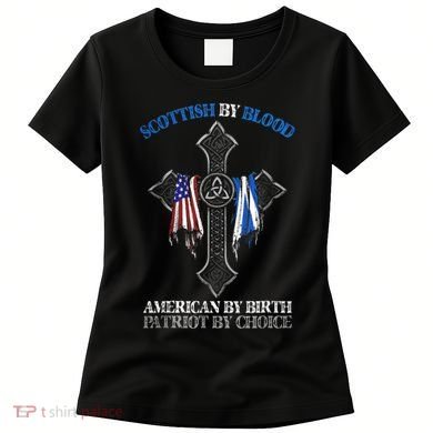 Scottish By Blood American By Birth Cross Flag Women's T-Shirt